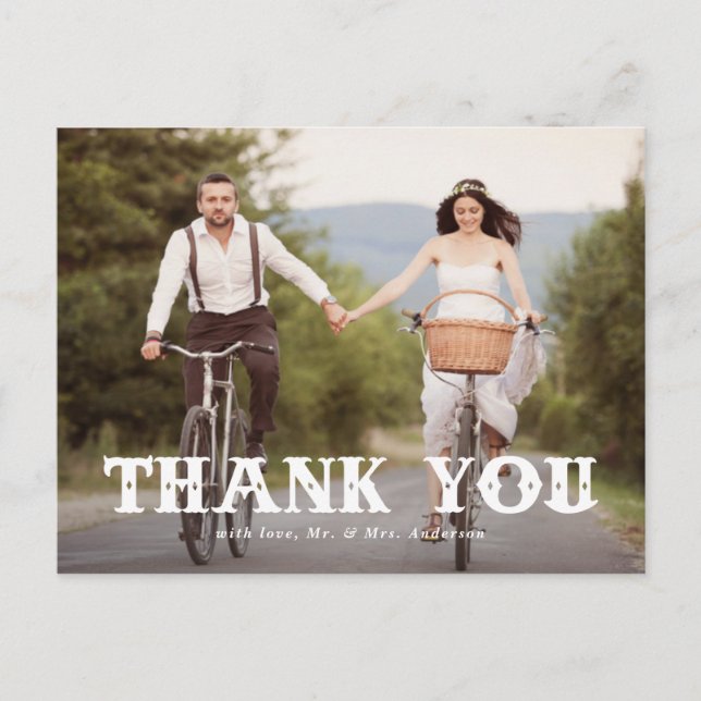 Carte Postale Typographie occidentale Mariage photo Merci (Devant)