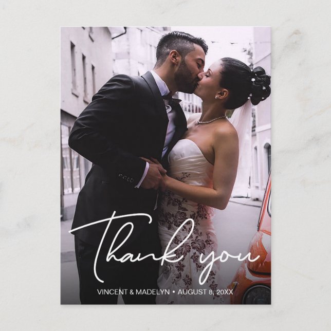 Carte Postale Typographie personnalisée Mariage photo Merci (Devant)