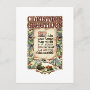 Carte Postale Typographie vintage Florale Noël Bonjour Poème