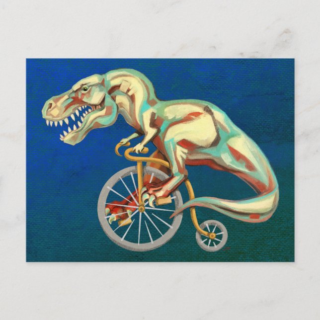 Carte Postale Tyrannosaurus Rex à bicyclette (Devant)