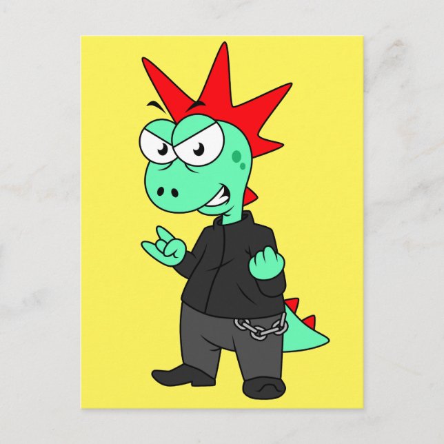 Carte Postale Tyrannosaurus Rex Habillé Comme Un Punk. (Devant)