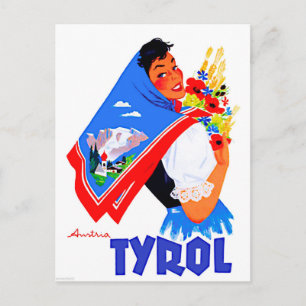 Carte Postale Tyrol, Autriche.Femme avec fleurs et foulard peint