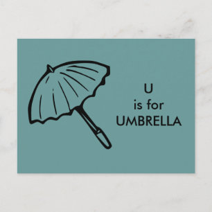 Carte Postale "U" est pour Umbrella Alphabet Flashcard