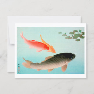 Carte Postale Ukiyoe - Carpe commune et d'or