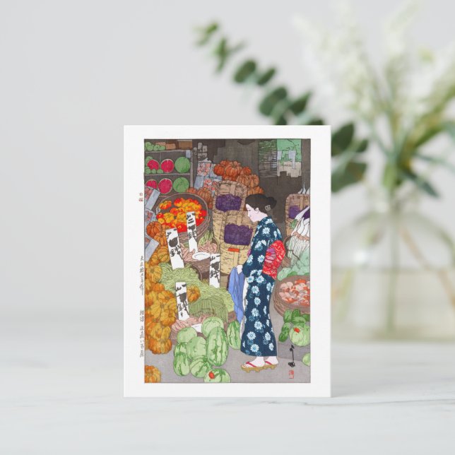 Carte Postale ukiyoe - Yoshida - 16 - Honest Greengrocery, Nezu  (Debout devant)