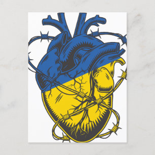 Carte Postale Ukraine Paix Barbed fil amour coeur ukrainien