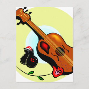 Carte Postale Ukulele Castanets Rose Design Graphique