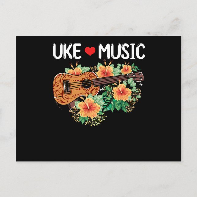 Carte Postale Ukulele Music Love Guitar Flowers Hawaii (Devant)