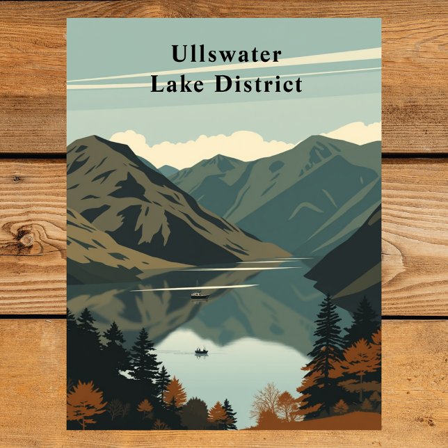 Carte Postale Ullswater, Lake District, Angleterre Travel Art (Ullswater, Lake District, England Travel Art Postcard
)