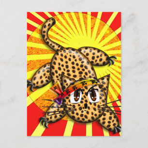 Carte Postale Ultra mignon Anime Leopard Kitty Rainbow Head Band