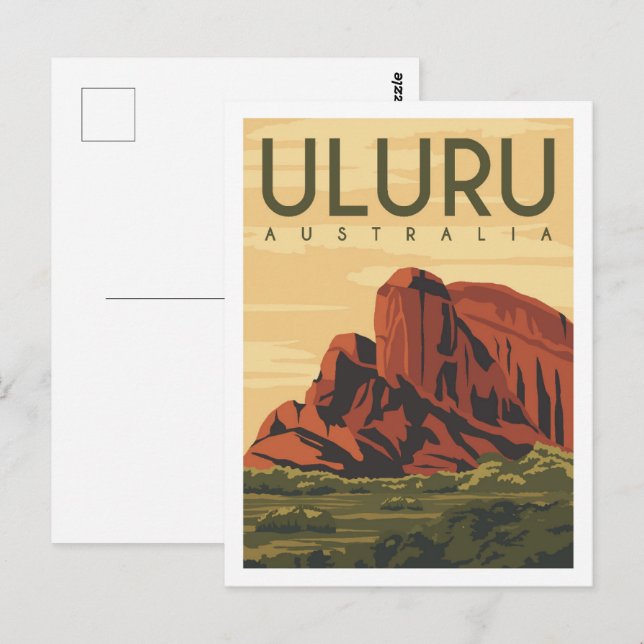Carte Postale Uluru Australie Célèbre Illustration des lieux de  (Devant / Derrière)