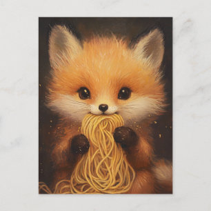 Carte Postale Un adorable bébé renard rouge mangeant des spaghet
