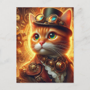 Carte Postale un adorable chat gingembre steampunk