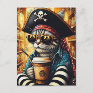 Carte Postale Un Adorable Chat Pirate Avec Café