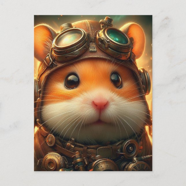 Carte Postale un adorable hamster steampunk (Devant)