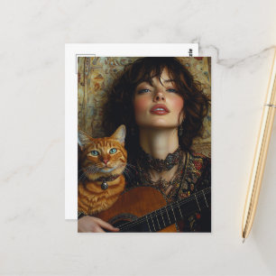 Carte Postale un adorable musicien et son chaton gingembre
