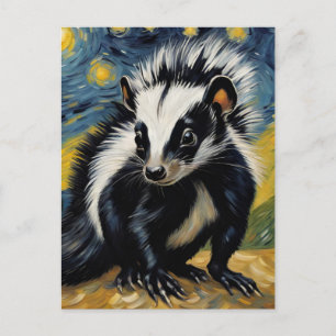 Carte Postale un adorable sconse dans une nuit étoilée