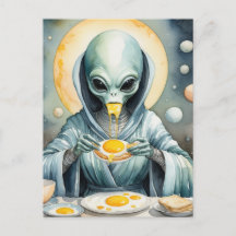 Un Alien Drôle Mange Des Oeufs Frits Jaunes Roulan