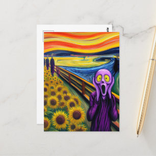 Carte Postale Un Alien violet hurle dans les tournesols