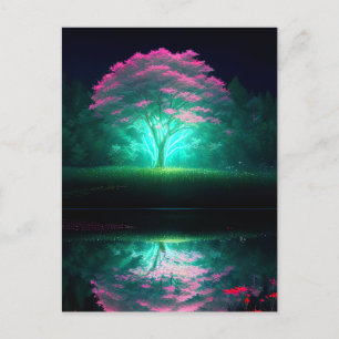 Carte Postale Un arbre radiant baigné dans la lumière du lac
