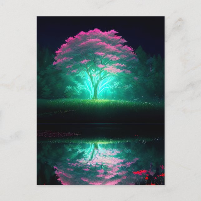 Carte Postale Un arbre radiant baigné dans la lumière du lac (Devant)