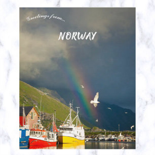Carte Postale Un arc-en-ciel et des bateaux à Lofoten Norvège