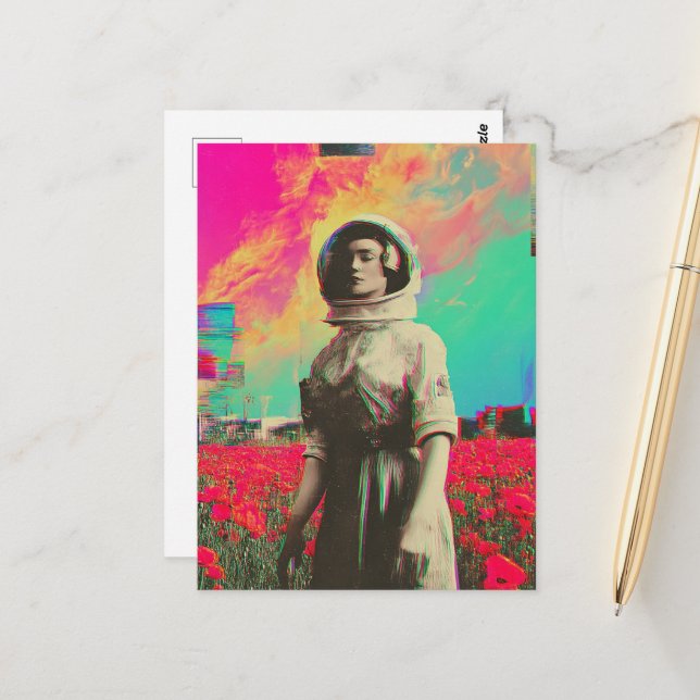 Carte Postale Un astronaute dans un pavot (Devant/Arrière en situation)