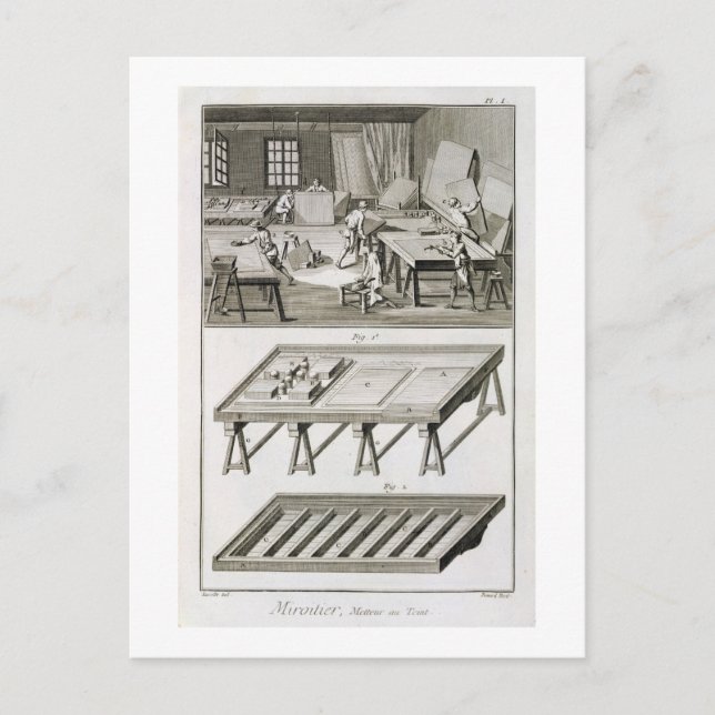 Carte Postale Un atelier de fabricant de miroirs et des outils,  (Devant)