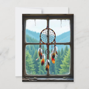 Carte Postale Un attrapeur de rêves dans une fenêtre donnant sur
