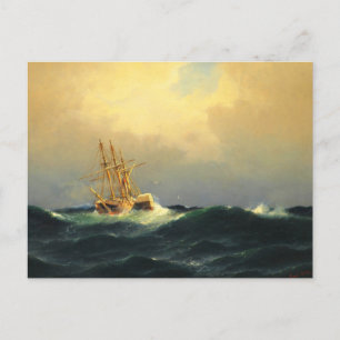 Carte Postale Un bateau à vapeur dans une tempête dans l'océan A