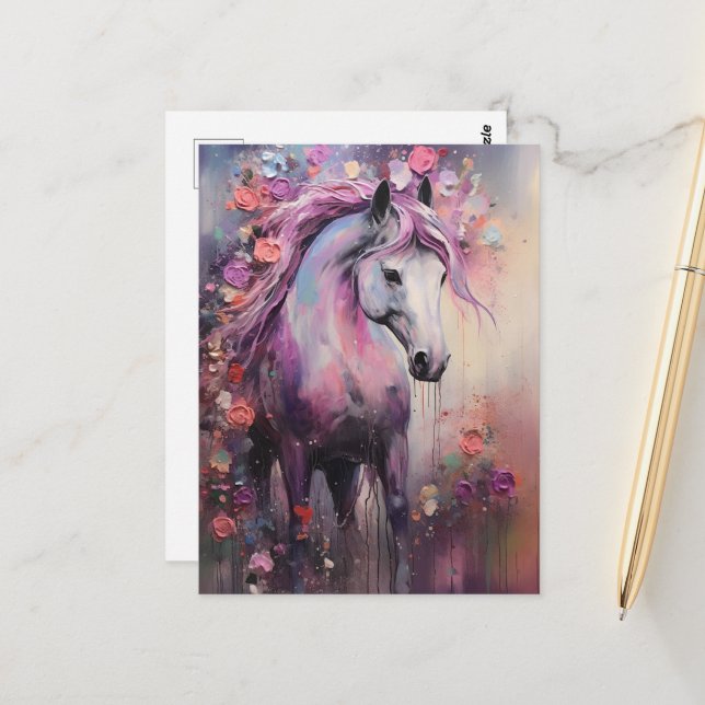 Carte Postale Un beau cheval violet (Devant/Arrière en situation)
