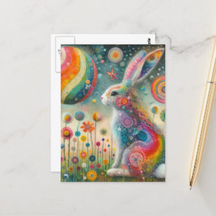 Carte Postale Un beau lapin en surreal Fleur sauvage