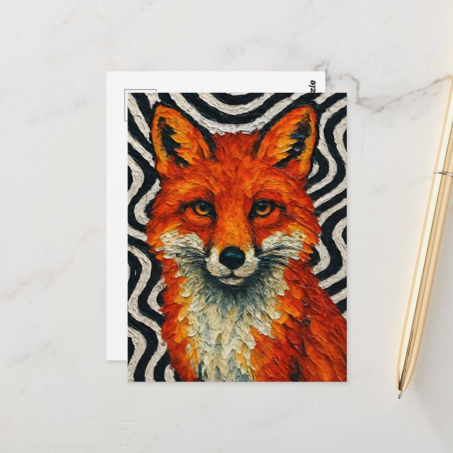 Carte Postale Un beau renard rouge (Devant/Arrière en situation)