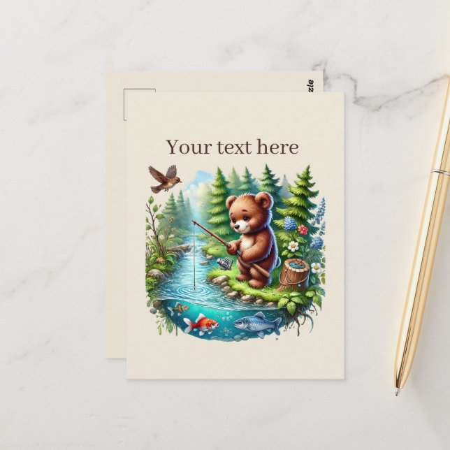 Carte Postale Un bel ours de pêche personnalisable (Devant/Arrière en situation)