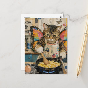 Carte Postale Un chat ailé mignon faisant des œufs brouillés