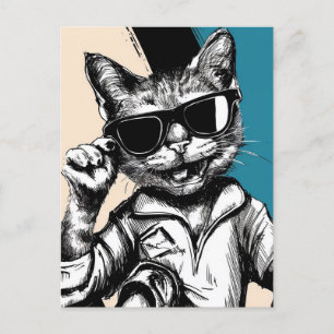 Carte Postale Un chat Cool en lunettes de soleil
