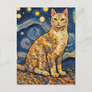 Carte Postale Un chat dans la nuit étoilée