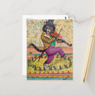 Carte Postale Un chat jouant au Fiddle par Louis Wain