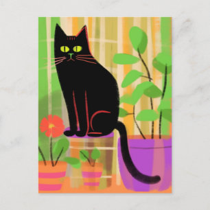 Carte Postale Un Chat Noir Avec Chaise Plaid Pour Usines Ménagèr