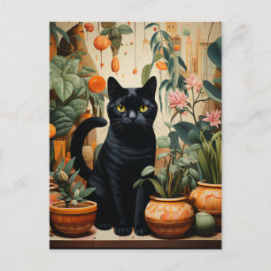 Carte Postale Un Chat Noir Avec Des Usines