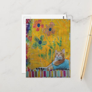 Carte Postale Un chat roux cool Jaune Floral Média Mixte