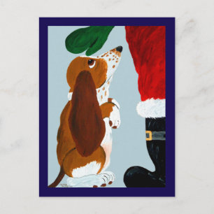 Carte Postale Un chiot Basset reçoit un animal de compagnie du P