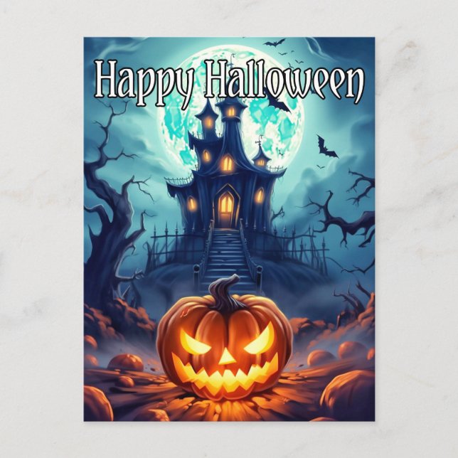 Carte Postale Un Citrouille d'Halloween délicieux et malheureux (Devant)