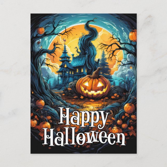 Carte Postale Un Citrouille d'Halloween tristement heureux (Devant)