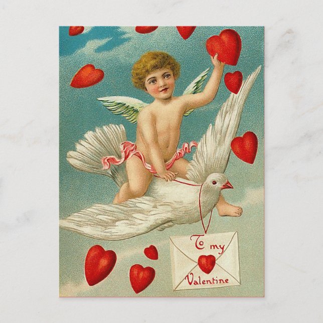 Carte Postale Un coeur mignon sur une colombe (Devant)
