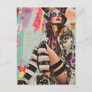 Carte Postale Un collage de dame de mode coloré