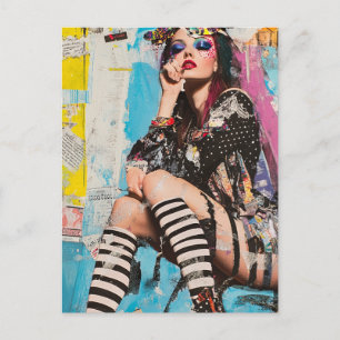 Carte Postale Un collage de dame de mode grunge