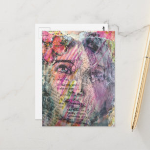 Carte Postale Un collage en techniques mixtes avec un beau visag