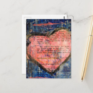 Carte Postale Un collage en techniques mixtes avec un cœur rose 
