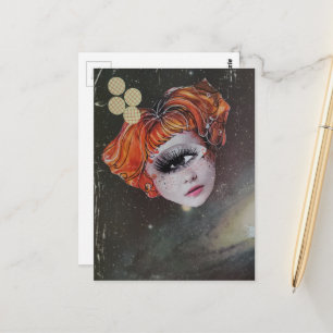 Carte Postale Un collage en techniques mixtes avec un visage ave